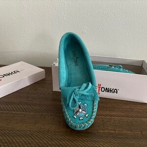 Teal Suede Minnetonka moccasin